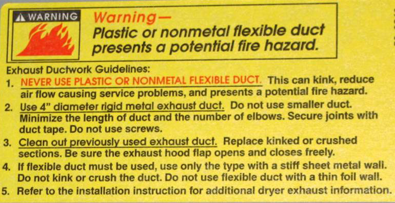 warning label on dryer vent