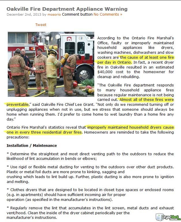 dryer fire oakville canada stats